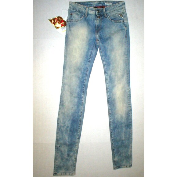 New Womens NWT Designer Replay Jeans 25 Skinny Light Blue Italy Trademark Tall - Picture 2 of 7